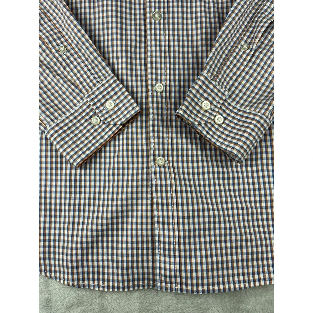 BANANA REPUBLIC Shirt Men Large Check Gingham Grant Fit Stretch Pinpoint Oxford